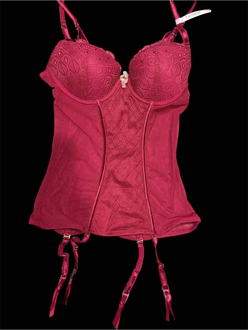 Daisy Fuentes Lace Bustier Corset Small Burgundy Garter Lingerie
